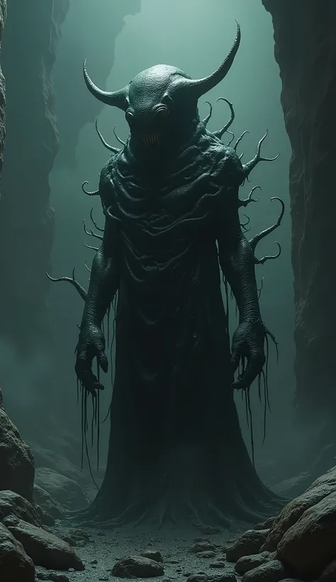 Create a dark and atmospheric image of Ygolonac, a cosmic entity from Lovecraftian lore. The figure should be depicted as a grotesque, amorphous mass, with shifting forms that evoke a sense of dread and otherworldliness. Its surface should be slick and gli...