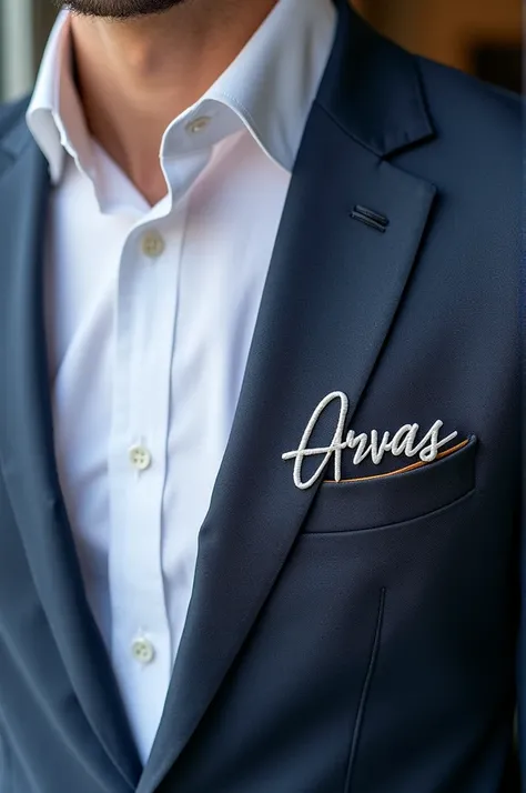 Design an embroidered ,  thread label on the shirt pocket with the name Arvas