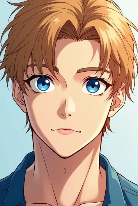  A handsome 18-year-old man with sapphire blue eyes, Pale complexion  ,apricot hair without beard manga version  