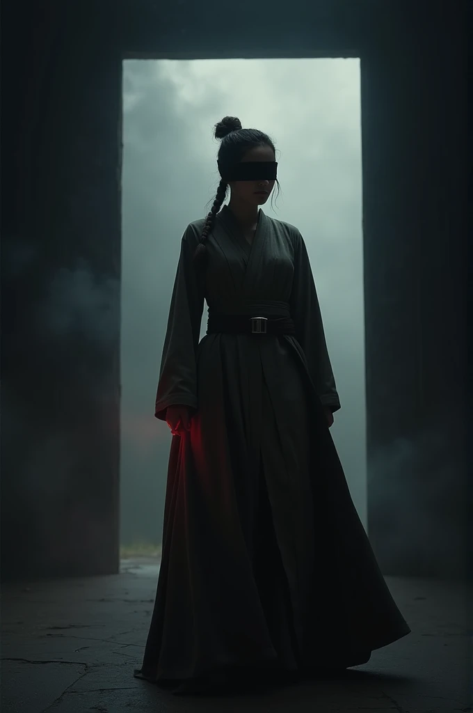 Jedi girl with a dark square and a blindfold 