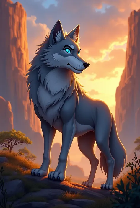 Blue-eyed wolf in Lion King style