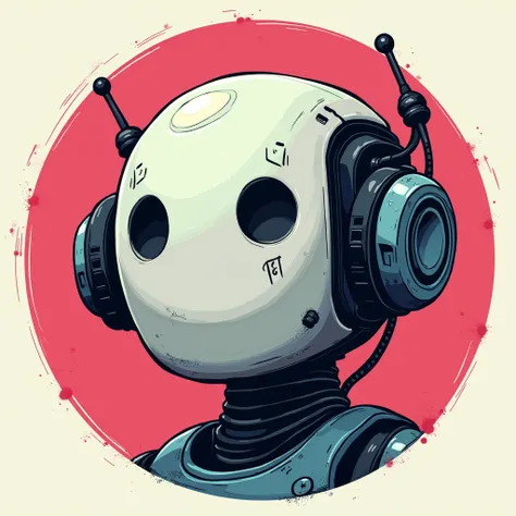  a close up of a cartoon face of a robot in a circle, profile picture, video game character, discord pfp,  round face, msxotto, 🤖 ,Postapo game , pale face, A Cyberpunk brushstroke,  retro robo-style art .