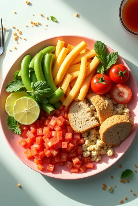  Create a 3D plate with healthy food, colorful fitness 