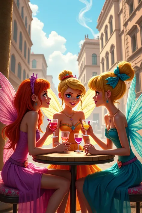 Create me and my friends, two girls and a boy dressed as Winx who we drink and smoke happily in Rome. 