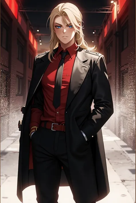 Sylvester Constantine 

A tall, handsome young man who seem to be in his late teens. He had long blonde hair and crimson eyes. He adorn in a red shirt inside a black leather jacket that seem to extend downward to a knee length longcoat.  