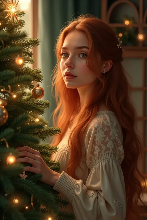 Anna Oginova near the Christmas tree