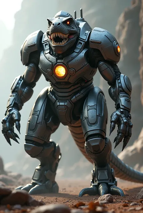 a cyborg iron man and tyrannosaurus rex hybrid, highly detailed, 8k, photorealistic, advanced cinematic lighting, dramatic angles, metallic textures, hyper-realistic scales and teeth, powerful robotic limbs, glowing reactor core, dynamic action pose, cinem...