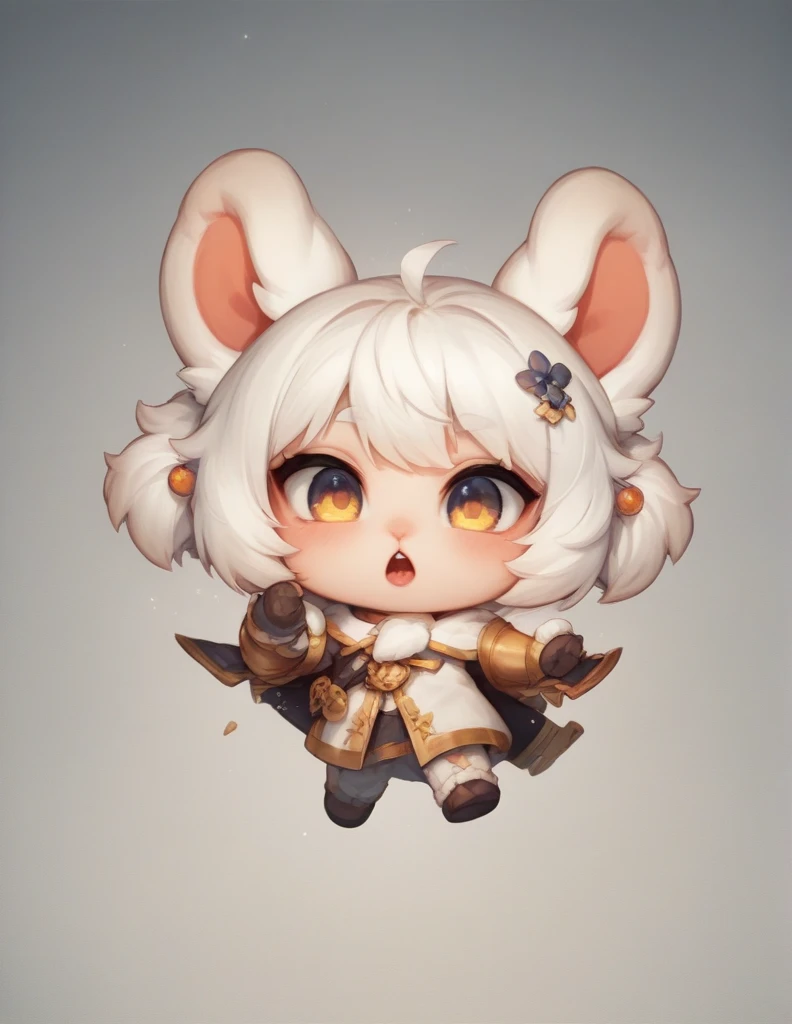 solo,1girl(fluffy white clothes, rabbit ear, long white hair, chibi,full body), BREAK ,quality(8k,wallpaper of extremely detailed CG unit, ​masterpiece,hight resolution,top-quality,top-quality real texture skin,hyper realisitic,increase the resolution,RAW ...