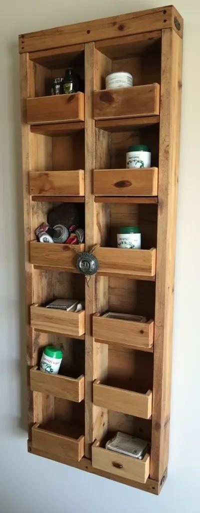 Organizer niche made with pallets with built-in organizer boxes