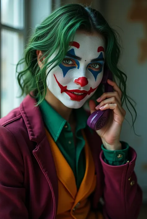 Joker girl holding the phone to her ear