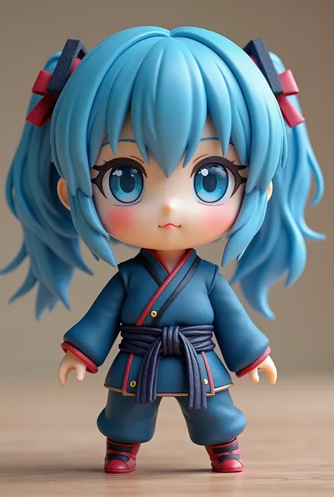 SD Character,  the full body of a doll that looks like a martial artist , ４Head size,Full body showing up to the feet , Blue Hair,, Nendoroid のようなスタイル, cute girl,  Good Smile Company anime style,  Anime Figures, Anime Figures,  Eyes That Shine Blue , Total...