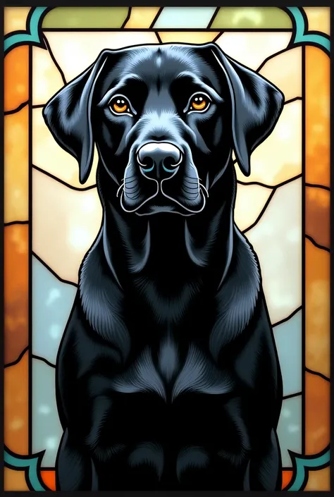 Simple stained glass few pieces of a black Labrador
