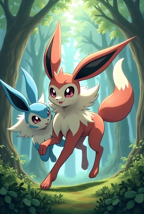 A Sylveon being caught by a Lucario