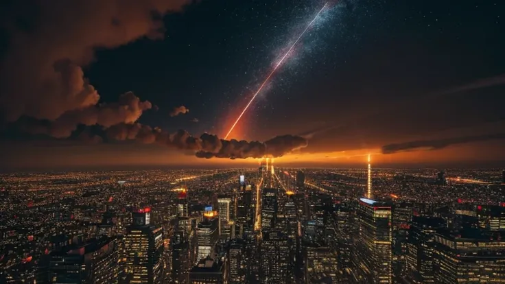 Here is the translated prompt in English:

Video Prompt:
“A massive meteor streaks across the night sky, burning brightly as it hurtles toward Tokyo, moments before exploding above the city. The detailed Tokyo skyline is visible, with the iconic Shibuya Sc...