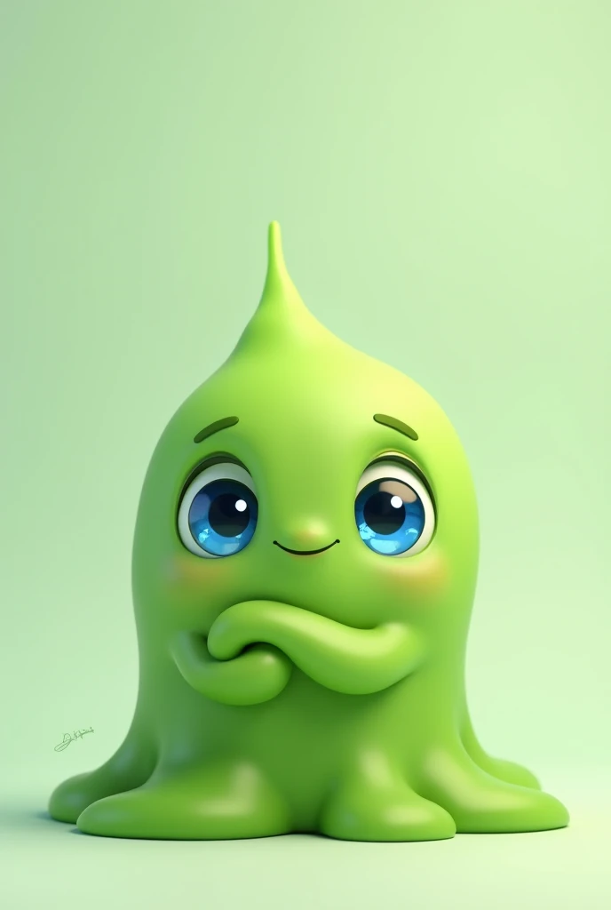 Un slime vert humain mignon au yeux bleu croisant les bras tout en souriant 