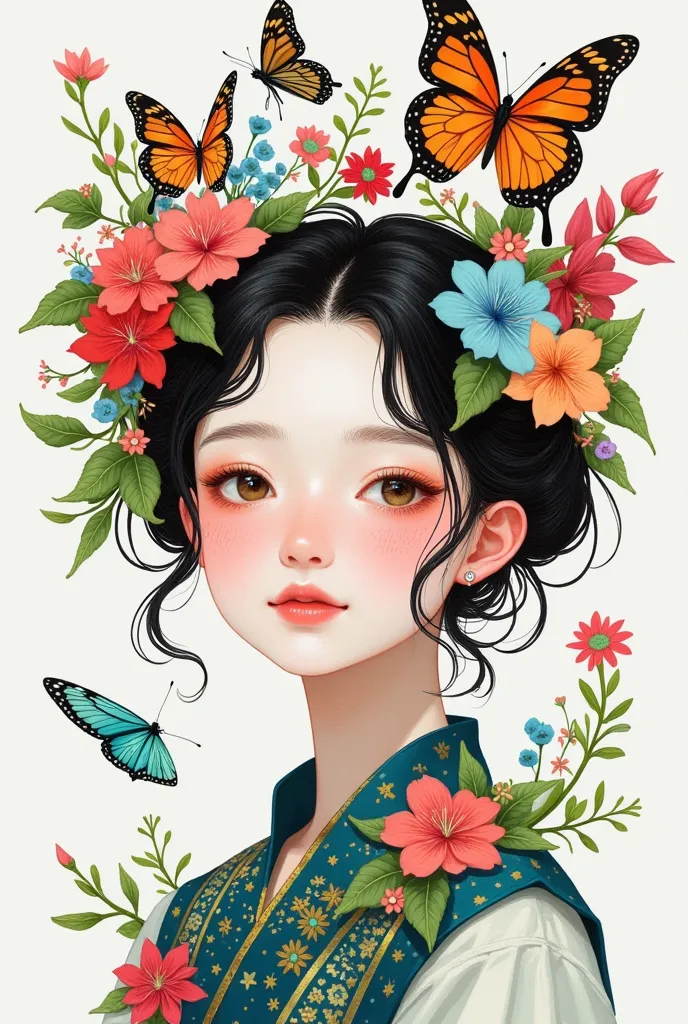 a woman with a butterfly and flowers in her hair, trending on artstration, beautiful drawing style, exquisite digital illustration, a beautiful artwork illustration, cute art style, beautiful digital illustration, in the art style of bowater, aesthetic cut...