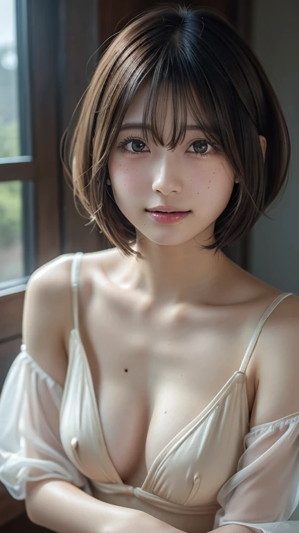 ( bob-cut hair :1.2),( wearing a dress :1.2), 1 girl,Japanese,21 years old,( small breasts:1.3),( best quality,masterpiece:1.3, ultra high resolution,),( super detailed, caustics),( photorealistic:1.4,RAW shooting,)Ultra-realistic capture, Very detailed, H...