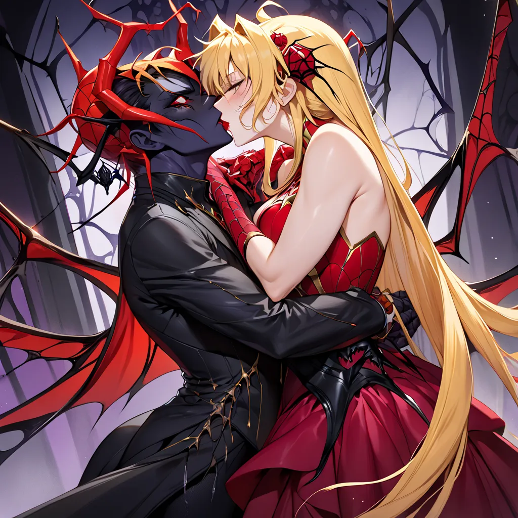 spider is the wife of the demon king, passionately hug each other, passionately kiss each other deeply, and have a devil's weddi...