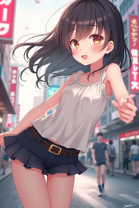 Please make the girl in this picture blush in the city