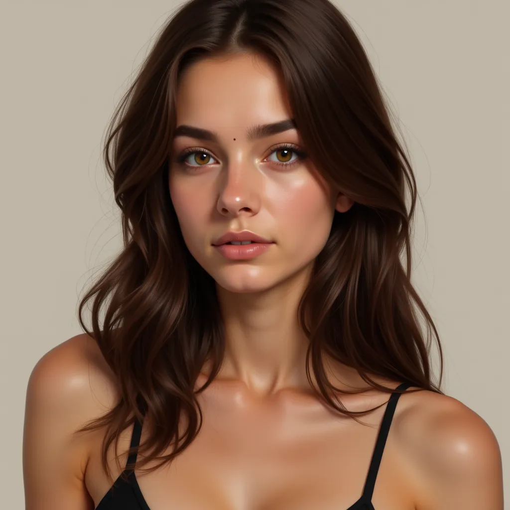 isabella,long brown hair, hazel eyes, brown eyes, white skin, medium breast size,