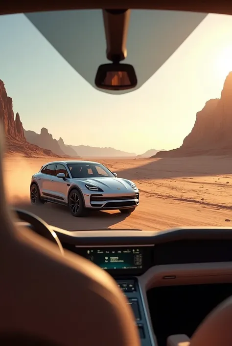 
Porsche macan ev inner view in desert 
