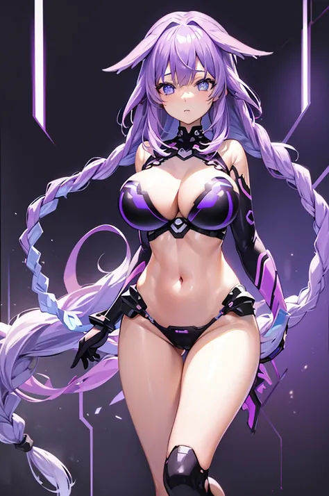 highest quality, 8k, High resolution CG, High resolution, Super detailed, Very detailed, Cyberspace, (erotic posture), (Purple white gradient twin long braided hair:1.2), Cyber Costume, Sci-Fi Costumes, Shine, two piece bikini, (bare belly), digital bodysu...