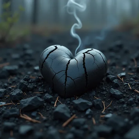 Charred heart on burning ground