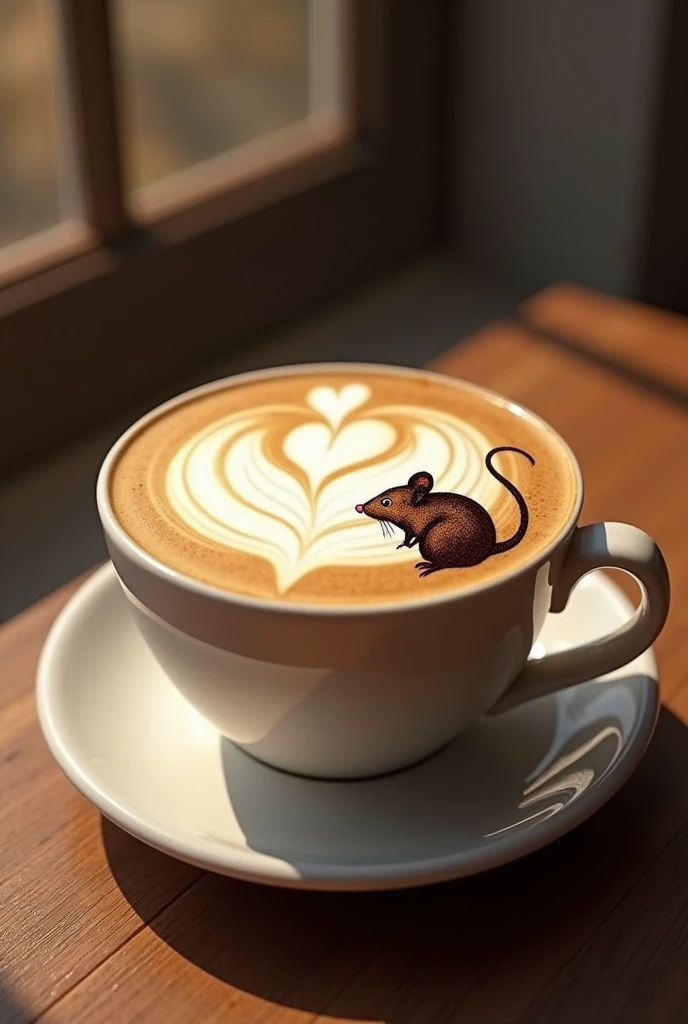 (masterpiece,  best quality, shape, delicate details, 8k:1.2),( Highly Detailed CG Unity 8k Wallpaper), ( best quality), ( Best Illustration), ( shot by a professional photographer:1.2),(Best Shadow),(((Latte Art:1.3))),(((A picture of a mouse drawn by Ban...