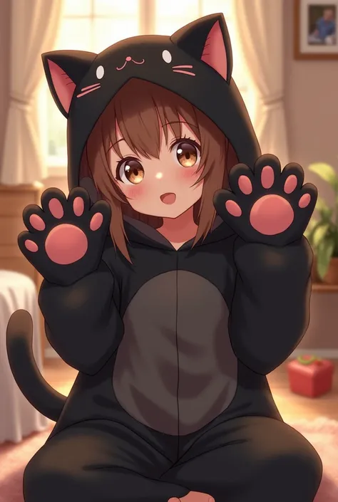 The girl wearing the black cat Kigurumi