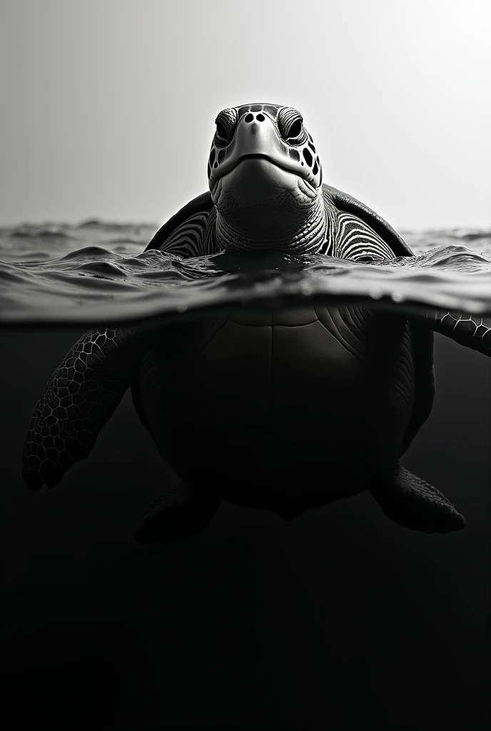 Design of a sea turtle that is sticking its head out of the water in black and white