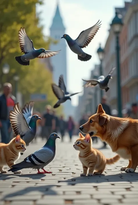 Pigeons videos With cat and dogs