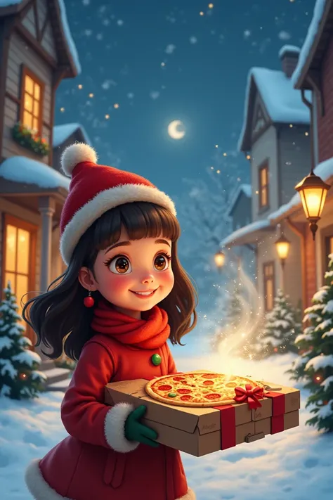 Girl delivers Christmas pizza