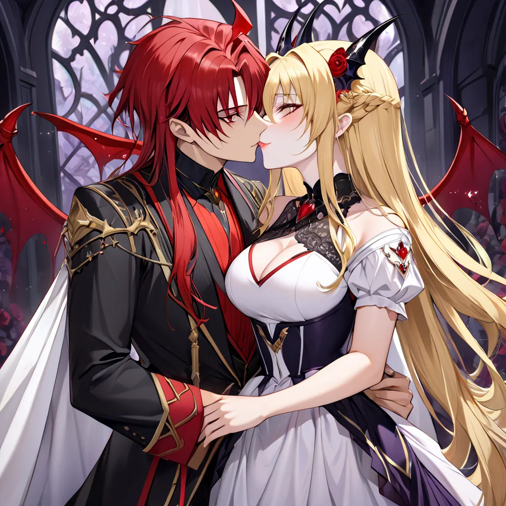 The woman who became a demon as a wife to the ugly demon king of the atypical great demon, passionately hugged the demon king, had a passionate and deep oath kiss, and was deeply in love with the devil was a beautiful devils blond Fate Testarossa, smiled k...