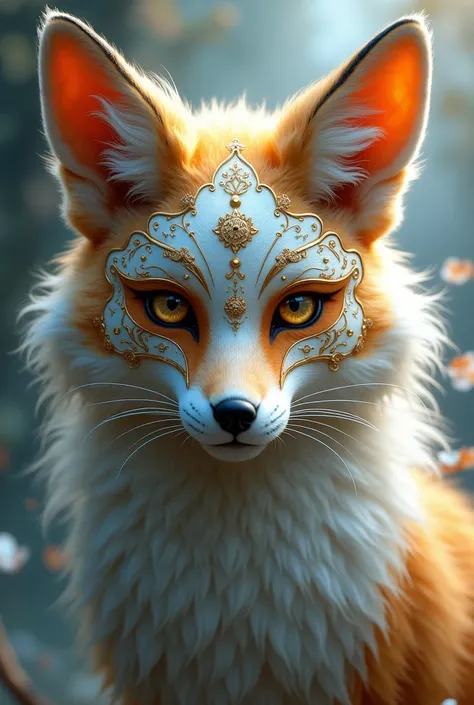 Splash art, portrait of a beautiful KITSUNE Japanese Traditional mask with ribbons, , magic, photorealistic, by DKCW  