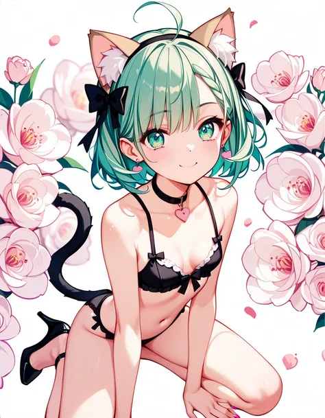  High image quality 、         High Quality        、          girl with cat ears       、          salmon beige hair      、  pastel pink inner color 、Beige ears  、  Medium Hair    、  Rob     、     hair is beige and pastel pink、 Turquoise Eyes   、  short、    ...