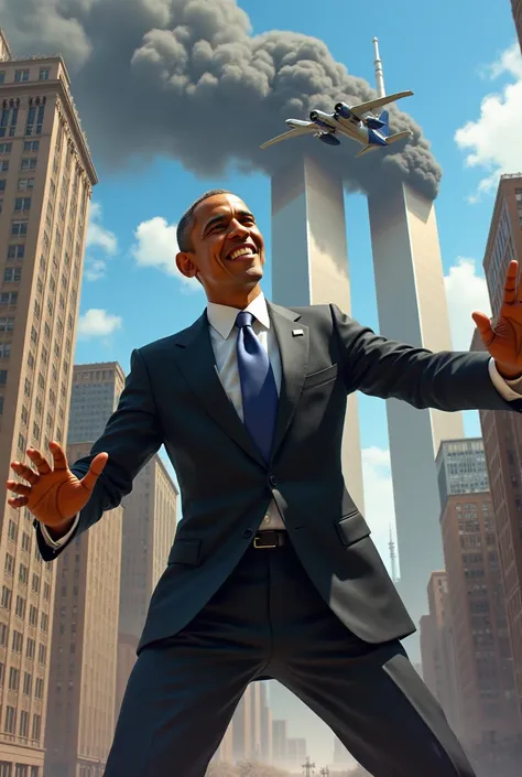 Obama saving twin towers from Osamas plane