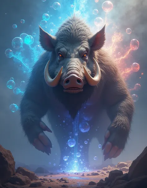 ( a very large boar with a big nose and big teeth, hyper realistic fantasy monster,  Realistic creature concept , Giant pig, Artur Tarnovsky,  surreal hybrid animals , Wojtek fus, Prehistoric Hell Pigs, concept art of a creature , Adam Marczynski, anthropo...