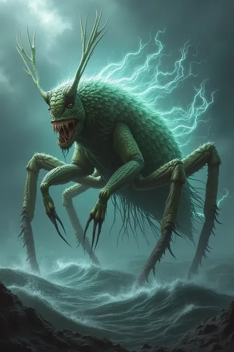 Realistic image of grasshopper and jelly fish hybrid powerful and scary 