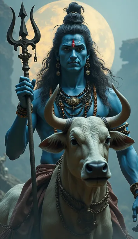 Such a mind-blowing picture of Lord Shiva, looking at the picture makes me feel as if I am entering a world of illusion. Seeing those two beautiful eyes makes my mind go wild, and his trident and carrying Nandi Maharaja at the same time, Mahadev has Rudrak...