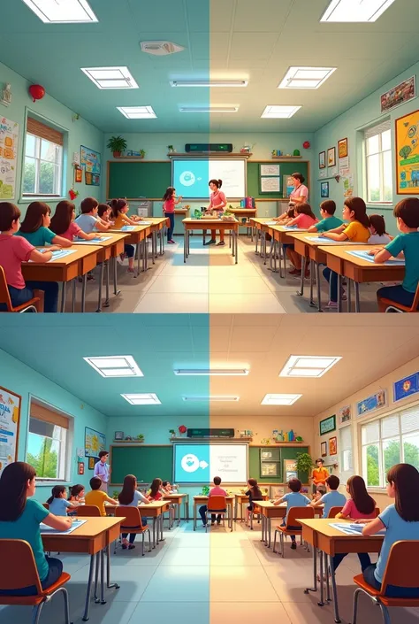 educational transformation
A before and after of a classroom or an educational environment,  where a transition from a traditional space to a more innovative and inclusive one will be shown.