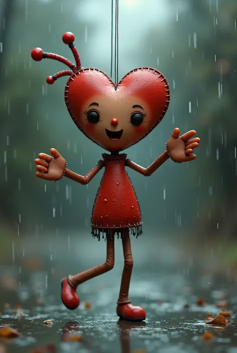 Heart-shaped puppet in the rain


