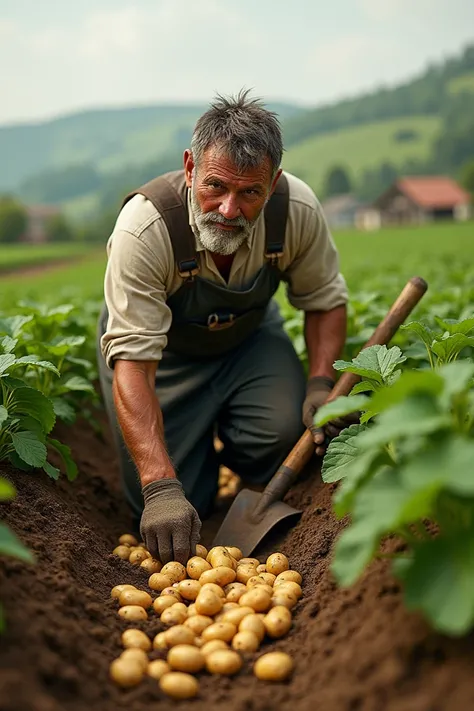 Image of a person planting and harvesting potatoes
