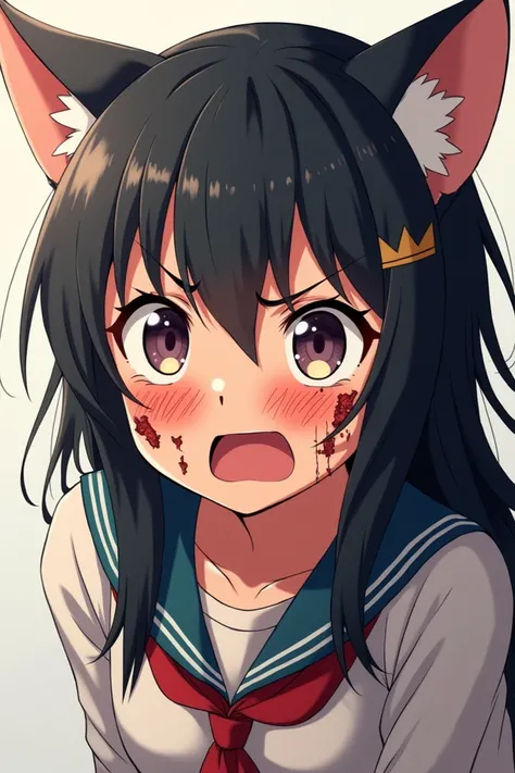 Make catgirl , scared, Wounds on the face, anime style