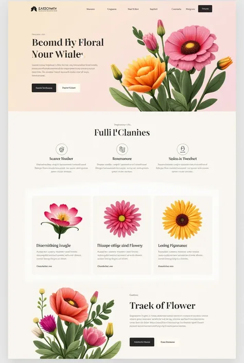 illustrate me a website design about flowers 
