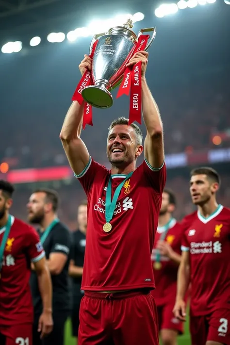 Photo of Liverpool manager arne slot lifting trophy with Liverpool 