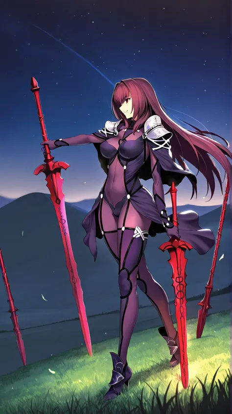  high resolution,   masterpiece  , necessary, detail,  best quality, quality, necessary,  tall details,

 1girl, alone, linda,  Costume, smile, full body,  in profile, 

Scathach, scathach Fate Grand Order, fate,  Fate Grand Order, long hair, red eyes, tig...