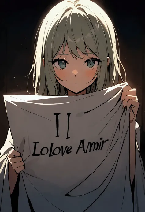 Frieren holds a sheet of paper with the inscription I love Amir