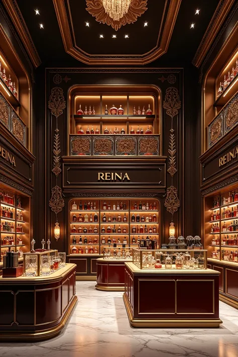 A very flashy and elegant design for an alcohol selling store called REINA.