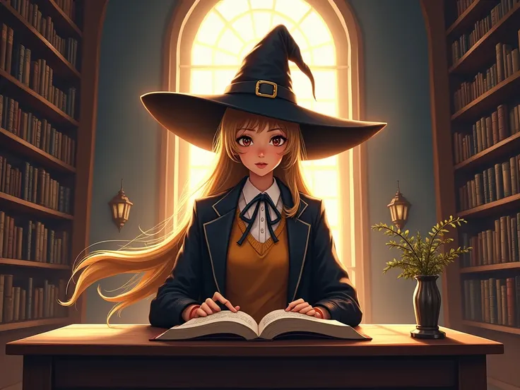 Happy School, beautiful landscape, semi realistic, book, study, tantalizing, gorgeous girl, blown hair, long hair,  Academic clothes, cinematic light, extremely detailed, Academic castle, library, fantasy, 8k, digital art, concept art style, light shine th...