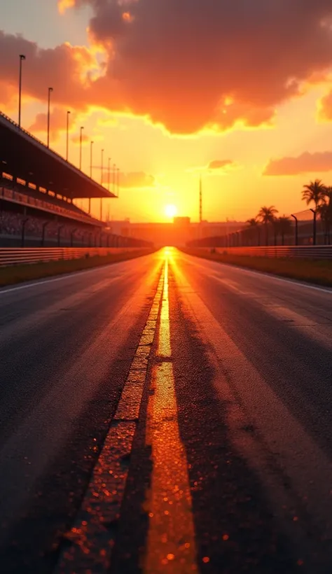 An empty racetrack at sunset, symbolizing solitary and endless effort.